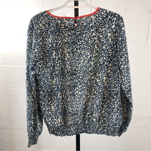 Michael Michael Kors Floral Top Size PL Blue Ivory Long Sleeve - Picture 5 of 7